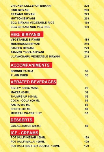 BTM Bawarchi Biryani menu 