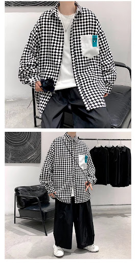Title 4, Mens Long-sleeved Design Niche Checkered Shirt...