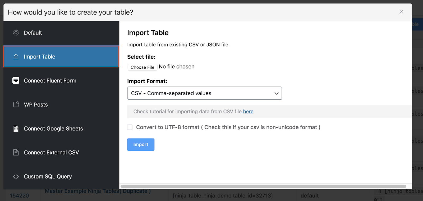 WordPress table interface Ninja Tables