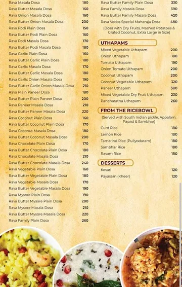 Vedas Dosa Palace menu 