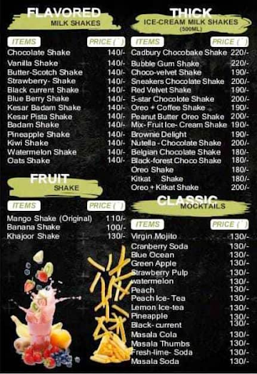 Shakes Of Seven Seas menu 