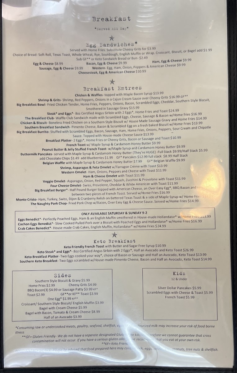 Mason-Dixon Cafe gluten-free menu