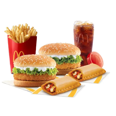 McChicken + McVeggie + Fries (L) + 2 Veg Pizza McPuff + Coke