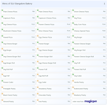 SLV Bangalore Bakery menu 