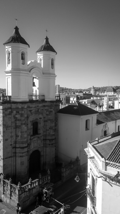 seeing a cathedral in Sucre, the white city of Bolivia, while traveling in Bolivia