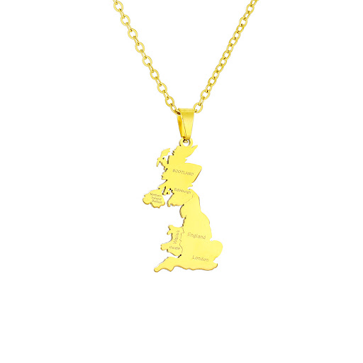 Title 9, Stainless Steel British Map City Necklace for W...