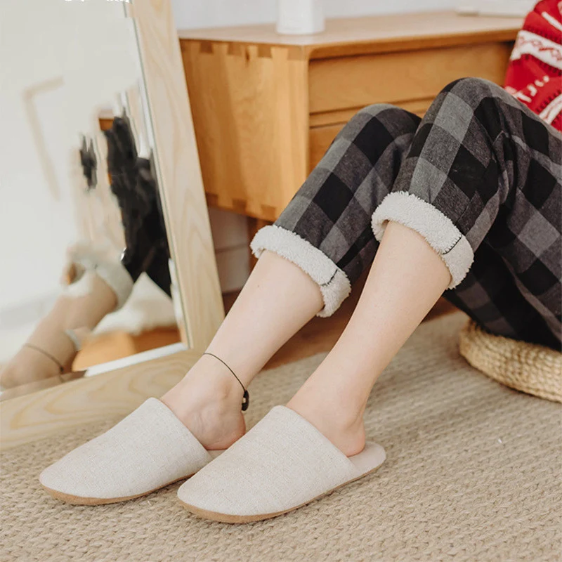 Japanse linnen slippers voor dames, stille huishoudelijke katoenen schoenen, winter slaapkamer, binnen en buiten antislip.