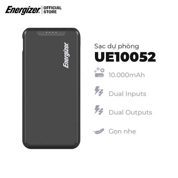 Sạc Dự Phòng Energizer 10000Mah Ue1005X - Thiết Kế Gọn Nhẹ, Tích Hợp 2 Cổng Ouputs Tiện Lợi - Hàng Chính Hãng