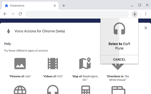 Actions Chrome (beta) C) Washington, CANCEL 