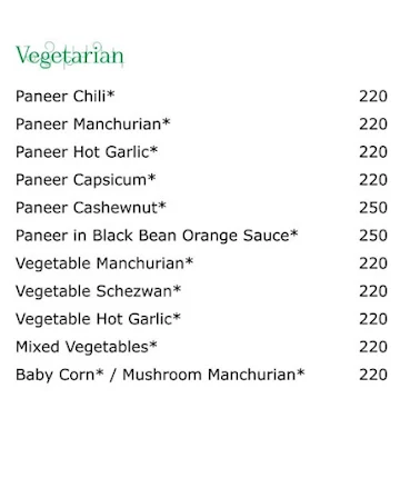 Green Restaurant & Bar menu 