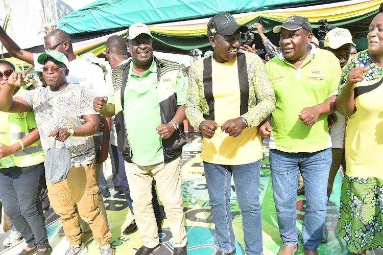 Deputy President William Ruto and ANC leader Musalia Mudavadi leading Kenya Kwanza Alliance rally in Mbale town in Vihiga County on Sunday, February 6, 2022.