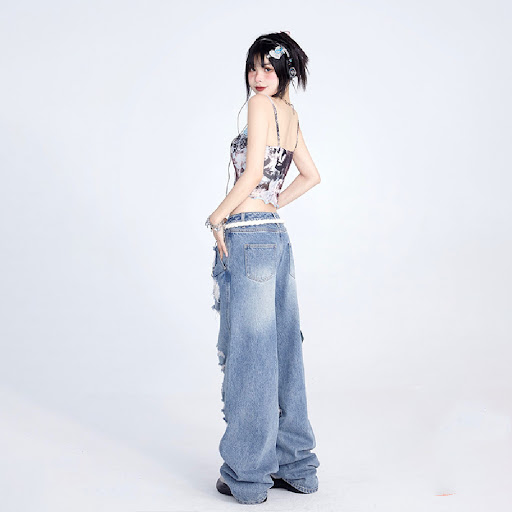 Title 2, Womens wide leg torn jeans, offering modern st...