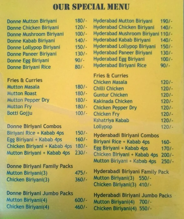 New Chickpete Donne Biryani menu 