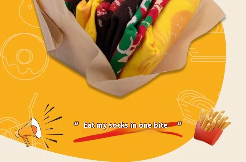 Božićne kreativne čarape za hamburgere, čarape za žurke, poklon. Smešne i originalne čarape za praznike, idealne za žurke i poklone.