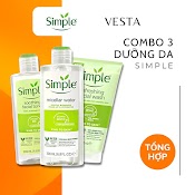 Combo 3 Simple ( Sữa Rửa Mặt + Nước Tẩy Trang + Toner Nước Hoa Hồng) Kem Dưỡng Ẩm Da , Tẩy Tế Bào Da Chết Dịu Nhẹ