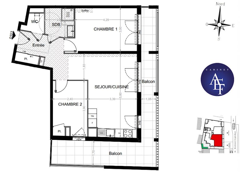 Vente appartement 3 pièces 58.2 m² à Nice (06000), 296 000 €