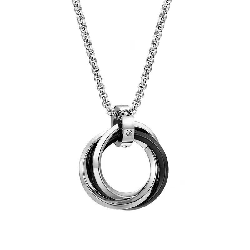 Heren Halsketting Eenvoudig Roestvrij Staal Drie Ringen Stijlvolle Sieraden Minimalistisch Design Mode Accessoire Cadeau