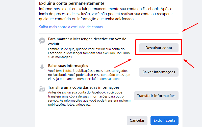 Como desativar ou excluir sua conta do Facebook