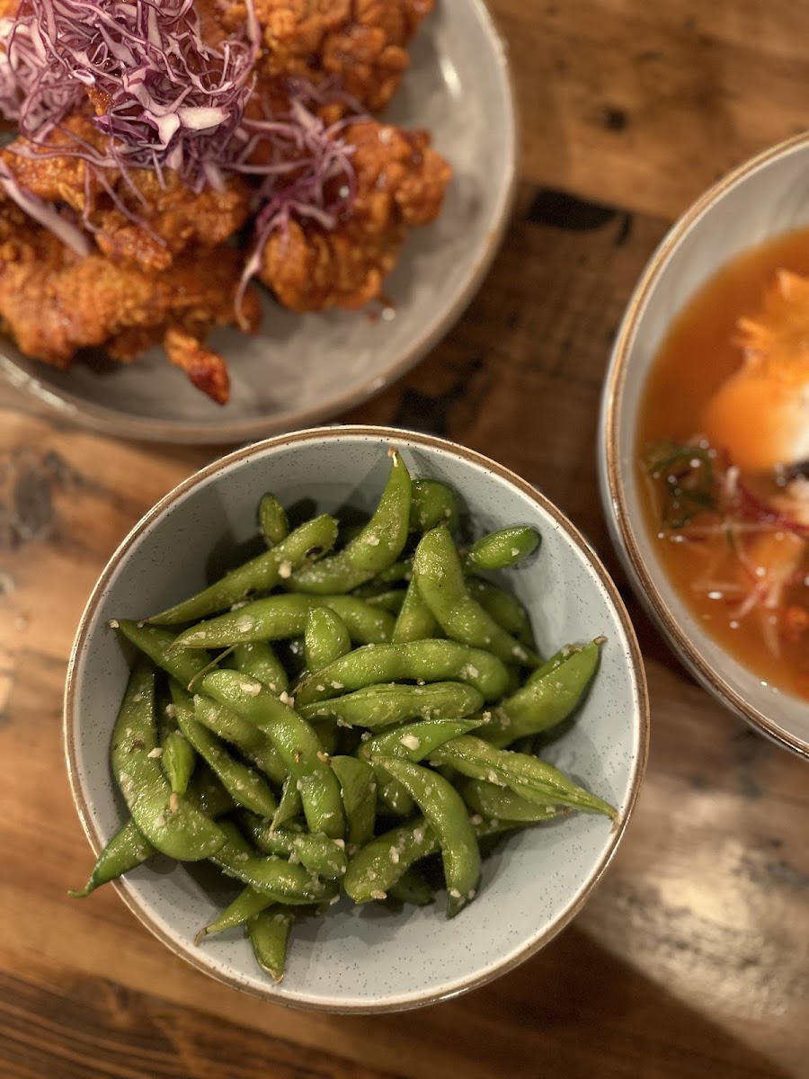 Garlic Edamame (disregard the fried chicken in the background, that was for a non GF friend)