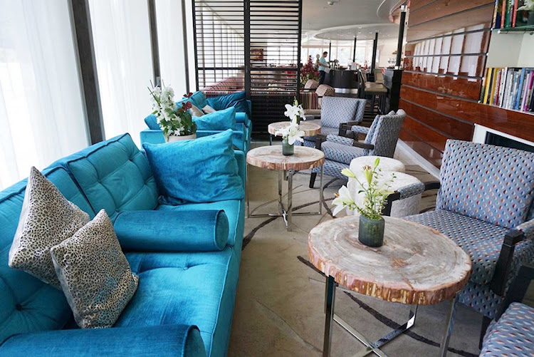 The lounge and library on AmaPrima, which sails along the storied Rhine and Danube rivers. 