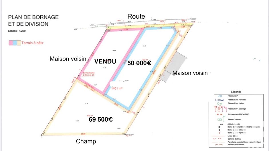 Vente terrain  640 m² à Ardillières (17290), 69 500 €