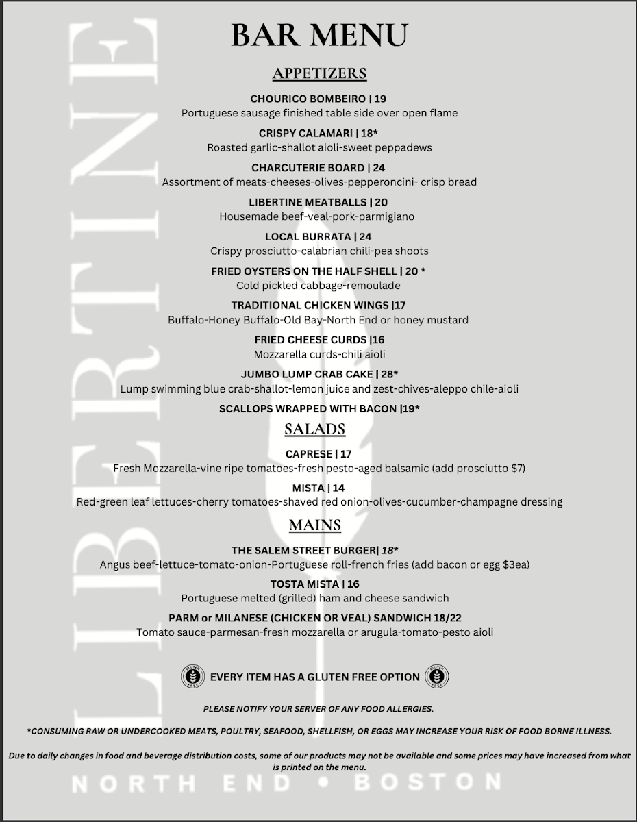 Libertine North End gluten-free menu