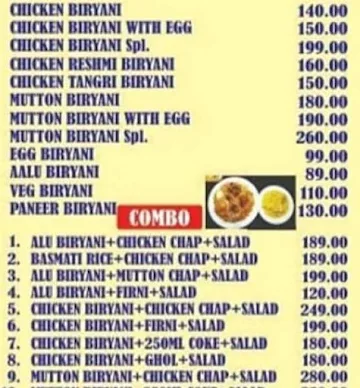 Royal Biryani menu 