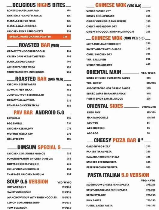 Cafe High 5 menu 