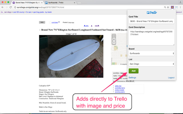 Craigslist to Trello chrome extension