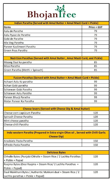 Bhojan Tree menu 