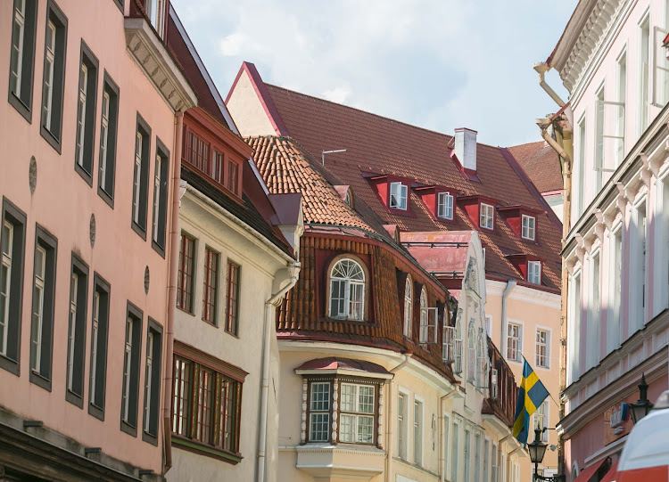 A look at the charming architecture along a busy street in Tallinn.