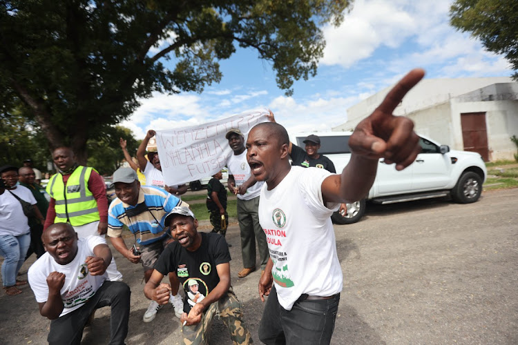 Nhlanhla 'Lux' Dlamini's supporters outside court on Friday.