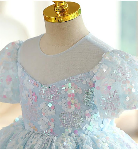 Title 4, Girls Blue Sequins New Puff Sleeve Umbrella Pri...