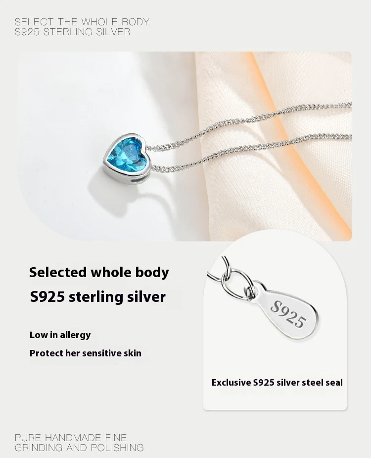 Ocean Heart S925 Sterling Silver Inlaid Zircon Heart-shaped Collarbone Necklace — a beautiful, sparkling gift for her.