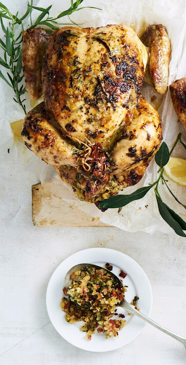 French-style roast chicken and stuffing.