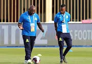 Mamelodi Sundowns Ladies head coach Jerry Tshabalala with his assistant during a training session in Cairo.