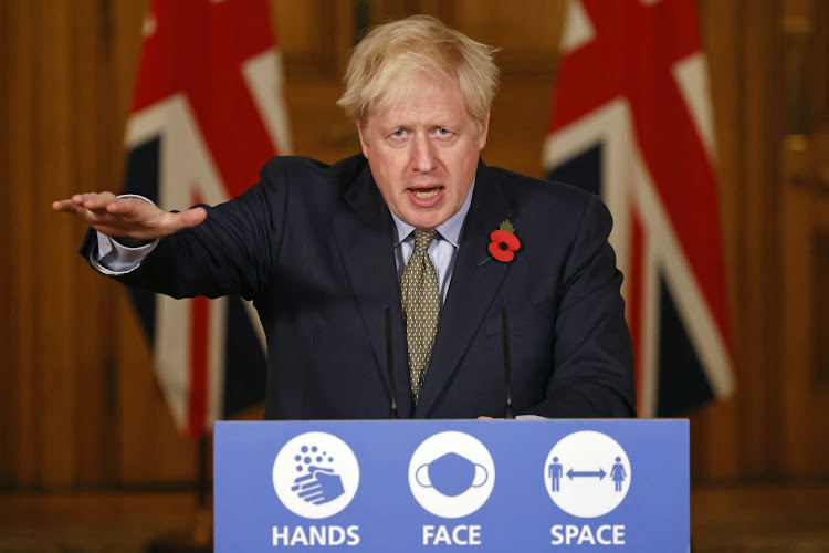 UK Prime Minister Boris Johnson at a virtual media conference at 10 Downing Street, London, the UK, on November 9 2020. Picture: WPA POOL/GETTY IMAGES/TOLGA AKMEN