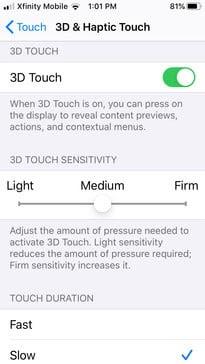 Enable Or Disable 3D Touch On iPhone settings