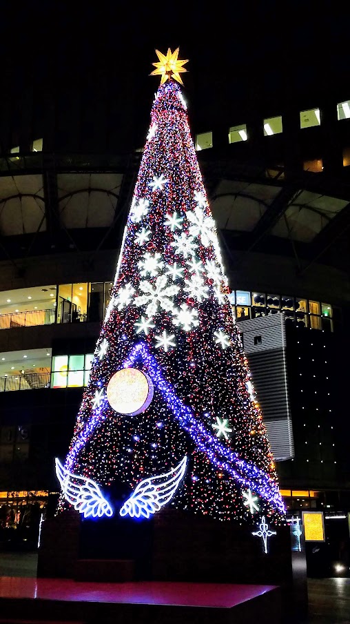 Holiday tree by the mall near my hotel in Hiroshima