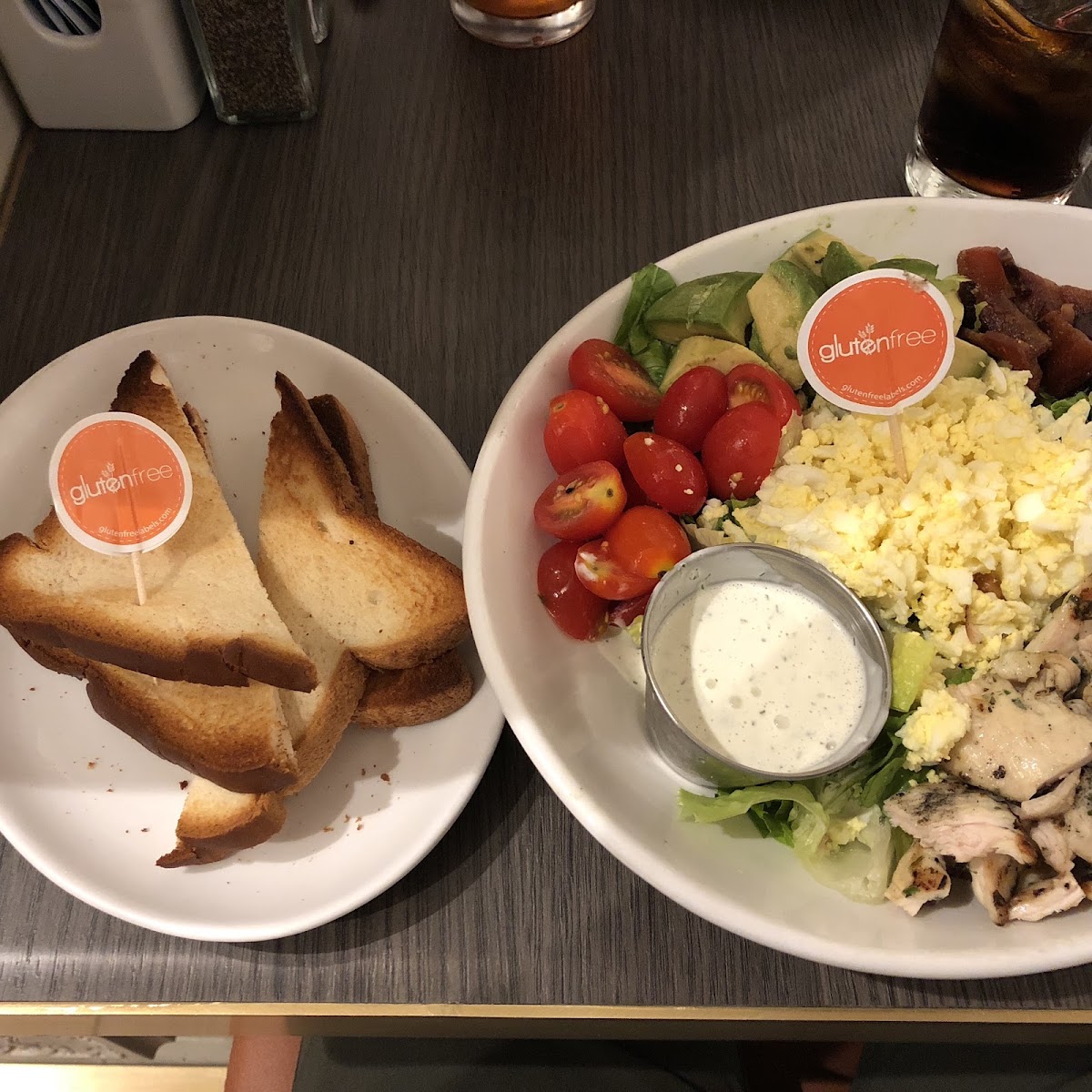 GF toast and chicken cobb salad