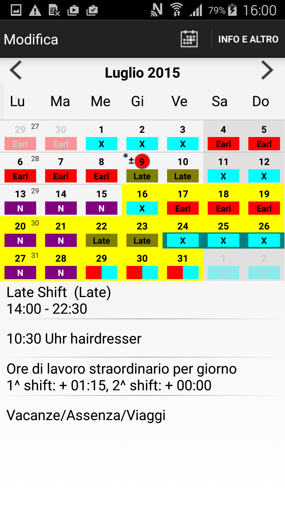 Android application Roster-Calendar screenshort