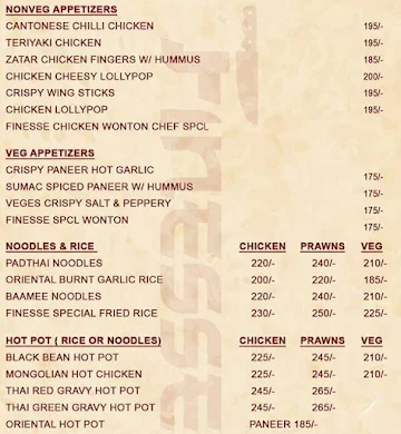 Finesse menu 