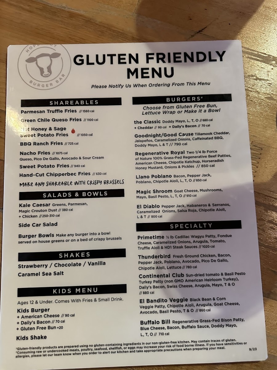 Hopdoddy Burger Bar gluten-free menu