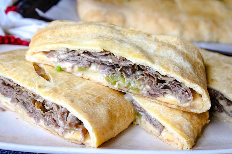 Inside Of The Philly Cheesesteak Calzone.