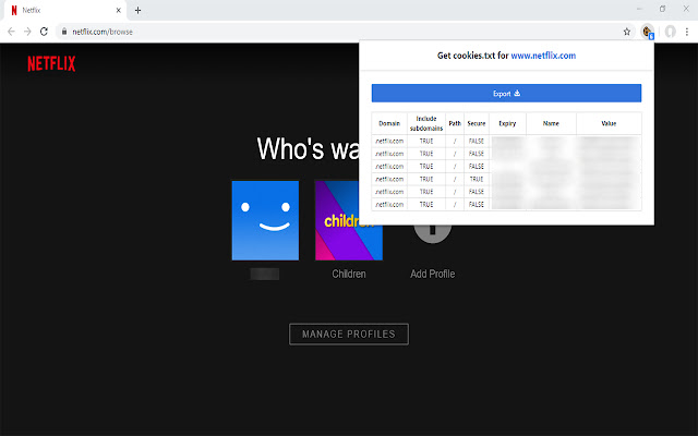 Get Cookies file chrome extension