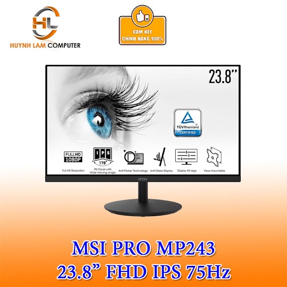 Màn Hình Msi Pro Mp243 [Đen] 24Inch (23.8" Fhd Ips, Hdmi 60Hz + Displayport 75Hz) - Hàng Chính Hãng