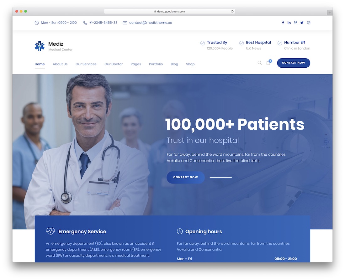 tema de wordpress médico de salud de mediz