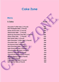 CakeZone menu 1