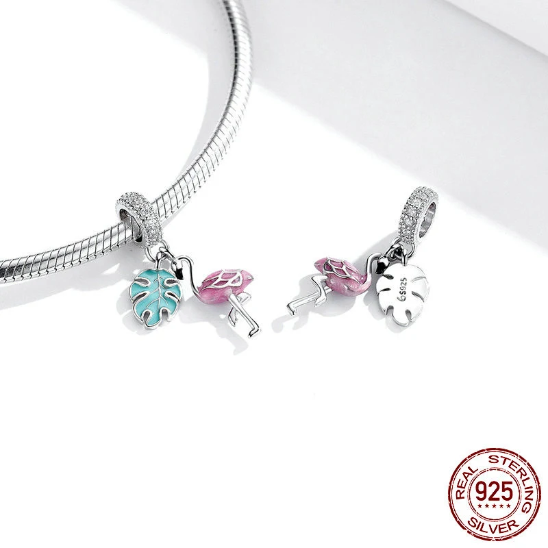 Acessório para pulseira com contas soltas de prata esterlina Flamingo. Crie uma pulseira charmosa e personalizada com este elegante detalhe de flamenco.