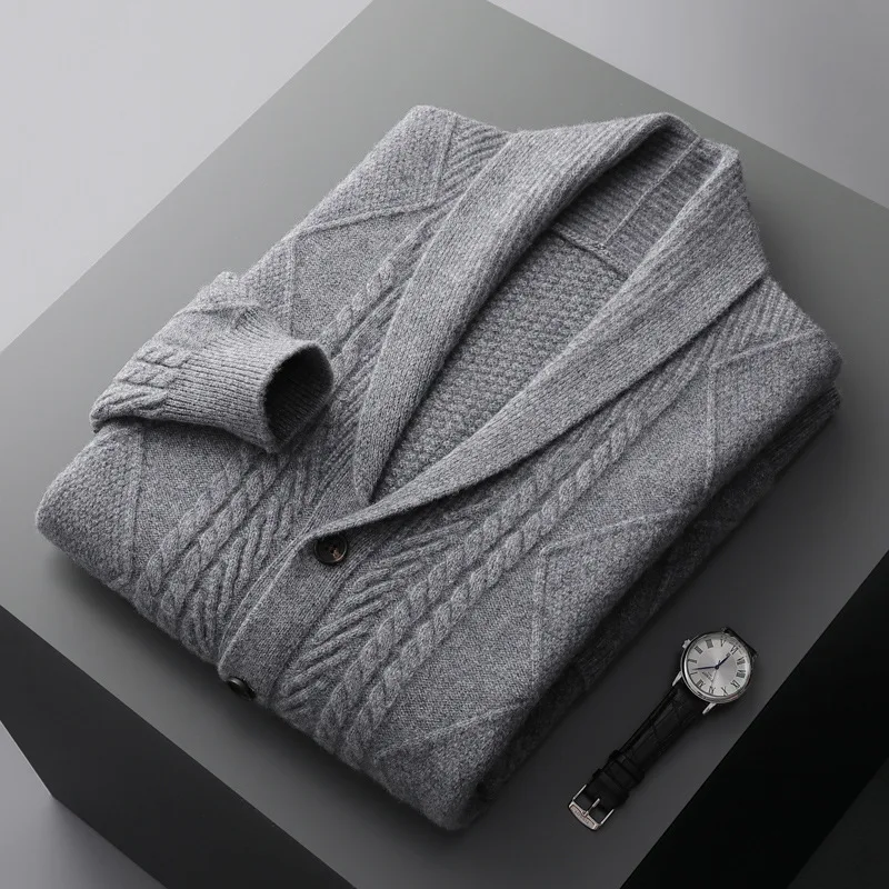 Cardigã de Cashmere Masculino Gola Alta com Botões Casaco de Cashmere Conforto e Sofisticação Perfeito para o Inverno.
